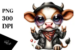 Cool Baby Cow with Hat and Sunglasses PNG Product Image 1