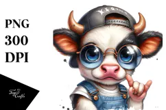 Energetic Baby Cow with Rocker Look PNG Product Image 1