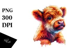 Colorful Baby Highland Cow with Polish Palace PNG Product Image 3