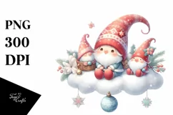 Retro Christmas Gnomes with Snow Flakes PNG Product Image 3