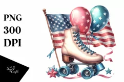 Vintage Roller Skates Balloons USA Flag Product Image 1