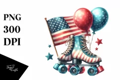 Vintage Roller Skates Balloons USA Flag Product Image 3