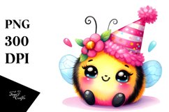 Colorful Pink-ish Baby Bee with Party Hat PNG Product Image 1