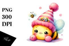 Colorful Pink-ish Baby Bee with Party Hat PNG Product Image 1
