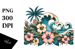 Retro Tropical Flower Waves, Tshirt Vector Style, High-Res Product Image 1