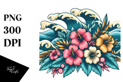 Retro Tropical Flower Waves, Tshirt Vector Product Image 1