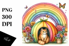Cat House with Striking Rainbow and Flower | Clipart Product Image 1