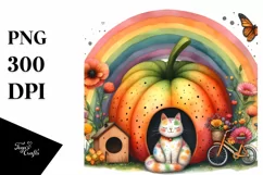Cat House with Striking Rainbow and Flower | Clipart Product Image 1