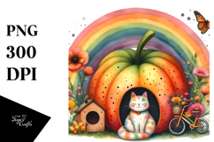 Cat House with Striking Rainbow and Flower | Clipart Product Image 1