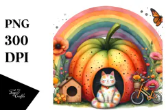 Cat House with Striking Rainbow and Flower | Clipart Product Image 1