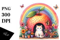 Cat House with Striking Rainbow and Flower | Clipart Product Image 1