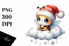 Vibrant Baby Bee with Santa Hat PNG Product Image 1