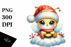 Vibrant Baby Bee with Santa Hat PNG Product Image 3