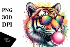 Colorful Tiger Portrait Chewing Gum Clipart Product Image 3