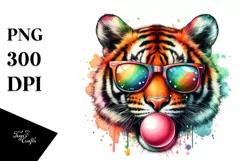 Colorful Tiger Portrait Chewing Gum Clipart Product Image 1