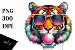 Colorful Tiger Portrait Chewing Gum Clipart Product Image 1