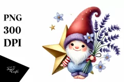 Cute Baby Gnome with Lavender PNG Product Image 1