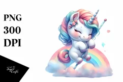 Colorful Baby Unicorn with Pole PNG Product Image 1