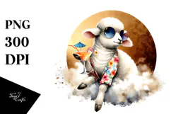 Watercolor Lamb in Beachwear PNG Product Image 1