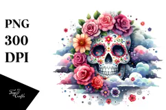 Colorful Skull with Flower Cloud, PNG Product Image 1
