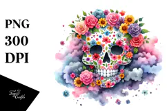 Colorful Skull Flowers PNG Product Image 1
