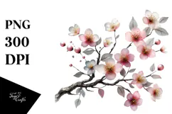 Cherry Blossom with Watercolor Splash PNG Product Image 1