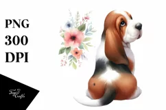 Cute Basset Hound with Santa Hat PNG Product Image 1
