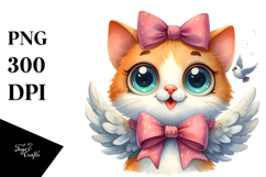 Funny Cat Dove Bow Watercolor Clipart Product Image 1