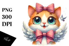 Funny Cat Dove Bow Watercolor Clipart Product Image 1
