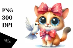 Funny Cat Dove Bow Watercolor Clipart Product Image 3