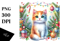 Colorful Cat with Christmas Decorations, Transparent PNG Product Image 1