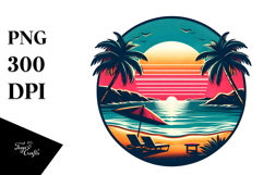 Retro Tropical Beach Sunset PNG Product Image 1