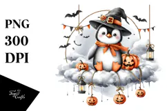 Halloween Penguin Watercolor PNG Product Image 1