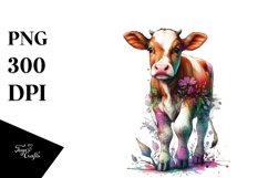 Colorful Baby Cow with Street Scene PNG Product Image 1