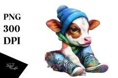 Colorful Baby Cow with Street Scene PNG Product Image 1