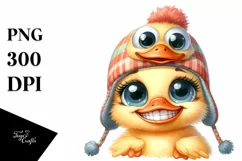 Funny Baby Duck Chick Hat Watercolor Clipart Product Image 3