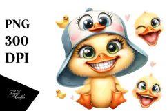 Funny Baby Duck Chick Hat Watercolor Clipart Product Image 1