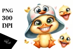 Funny Baby Duck Chick Hat Watercolor Clipart Product Image 1