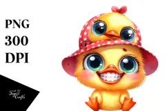 Funny Baby Duck Chick Hat Watercolor Clipart Product Image 1
