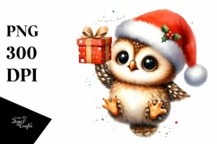 Vibrant Baby Owl with Santa Hat PNG Product Image 1