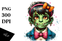 Funny Frankenstein Kid with Bow and Tie PNG Product Image 1