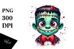 Funny Frankenstein Kid with Bow and Tie PNG Product Image 1