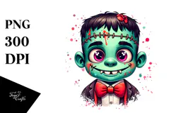 Funny Frankenstein Kid with Bow and Tie PNG Product Image 1