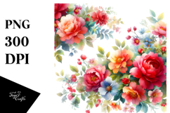 Colorful Watercolor with Red Flowers | Clipart Product Image 1
