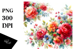 Colorful Watercolor with Red Flowers | Clipart Product Image 1