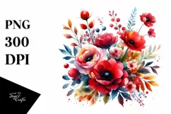 Colorful Watercolor with Red Flowers | Clipart Product Image 1