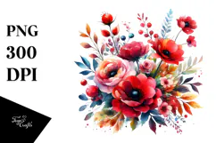 Colorful Watercolor with Red Flowers | Clipart Product Image 1