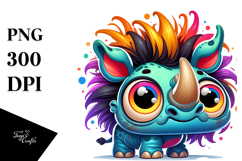 Colorful Baby Rhino Cartoon PNG Product Image 1