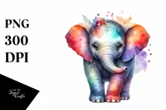Colorful Baby Elephant with Big Eyes | Sublimation | Clipart Product Image 1