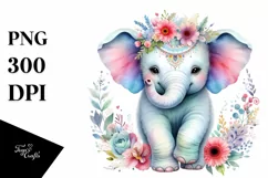 Colorful Baby Elephant Watercolor Clipart Product Image 3
